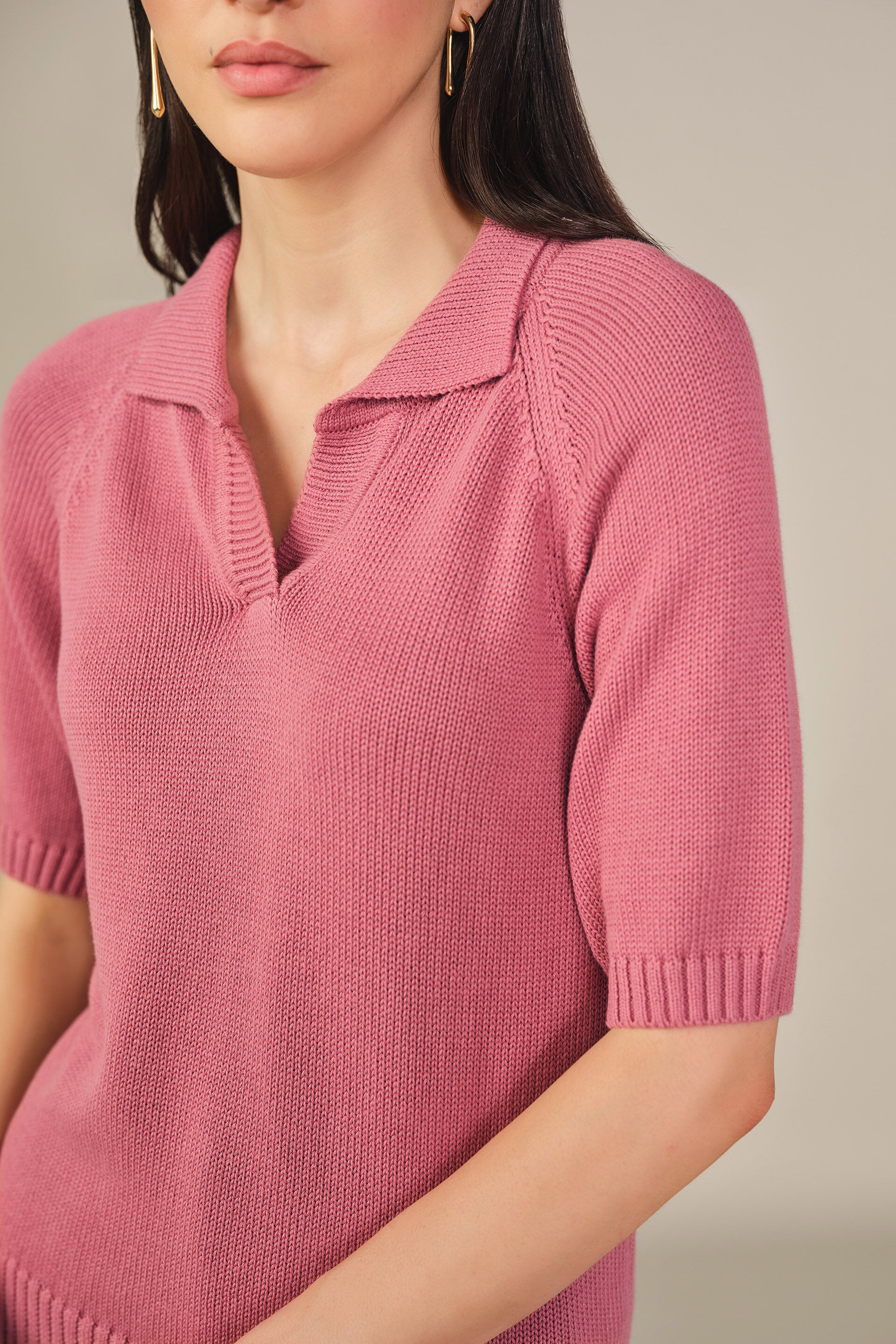 Solid Polo Top in Pink, Pink, image 2